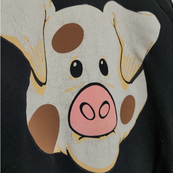Vintage Pig Art Nature Portrait Raglan Crewneck Sweatshirt Black Earth Farm - Picture 3 of 4